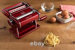 Atlas 150 Machine, Made in Italy, Includes Pasta Cutter, Hand Crank, and Red