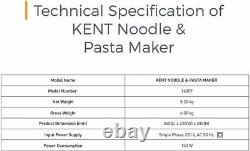 KENT Noodle and Pasta Maker 150-Watt 220 V Easy to Operate, Clean and Store