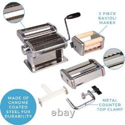 Pasta Maker Deluxe Set 5 pc Steel Machine w Spaghetti Fettuccini Roller Angel
